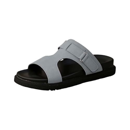 QINGMEN Sommerschuhe Damen Elegant Flache Unterseite Weiche Set Zehen Strand Bequeme Leichte Freizeit Hausschuhe Schwarz Slip Plateau (Grey, 43) von QINGMEN