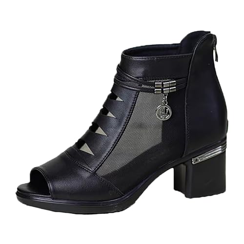 QINGMEN Sommerschuhe Damen Mesh-Stiefel für Damen, atmungsaktive Schnürschuhe, Freizeitschuhe, Unisex, leichte Arbeitsschuhe, sportlich, atmungsaktiv, Slip-Work-Sneaker Römersandalen (Black, 36) von QINGMEN