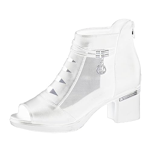 QINGMEN Sommerschuhe Damen Mesh-Stiefel für Damen, atmungsaktive Schnürschuhe, Freizeitschuhe, Unisex, leichte Arbeitsschuhe, sportlich, atmungsaktiv, Slip-Work-Sneaker Römersandalen (White, 37) von QINGMEN