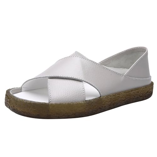 QINGMEN Sommerschuhe Lässige, modische, einfarbige, flache Fischmaul-Sandalen aus für Damen Keilabsatz Schuhe 2025 (Grey, 41) von QINGMEN