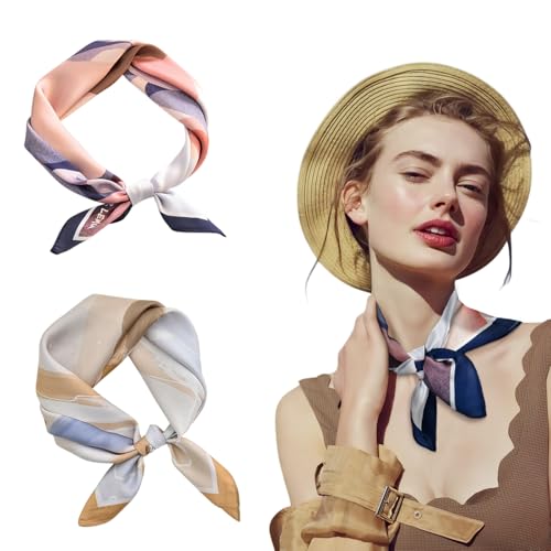 QINGZY 2 Stück Quadratischer Damen Schal, Schal aus Imitierter Seide, Impressionismus-Muster Vintage-schals, Grafikdruck Halstücher Damen für Büroarbeit oder lässigen Bund(53 x 53 cm) von QINGZY