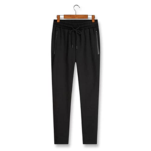 QINKO Große Größe Lose Herbst Freizeithose Herrenhose gerade Jogginghose Reißverschlusstasche,Schwarze Füße,6XL von QINKO