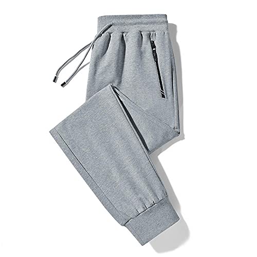 QINKO Herbst Herren Freizeithosen Plus Size Baumwollhose Jogginghose mit Reißverschlusstaschen-Light_Grey_4XL von QINKO