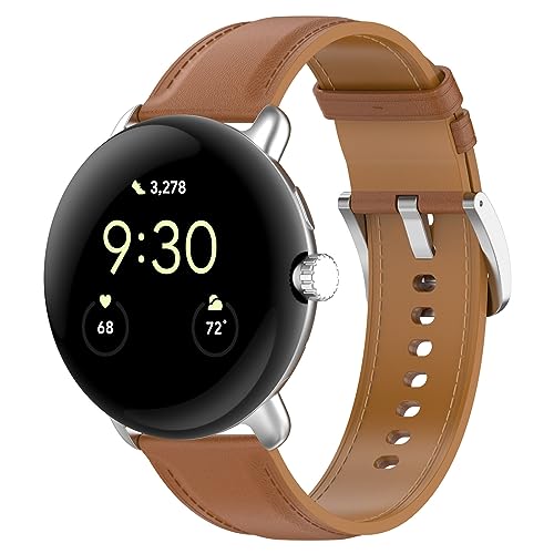 QINOUK Armband für Google Pixel Watch 2, [Atmungsaktives] Echtes Leder Uhrenarmband, Dornschließe Design, Weiches Band für Google Pixel Watch 2-Braun von QINOUK