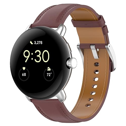 QINOUK Armband für Google Pixel Watch 2, [Atmungsaktives] Echtes Leder Uhrenarmband, Dornschließe Design, Weiches Band für Google Pixel Watch 2-Braun von QINOUK