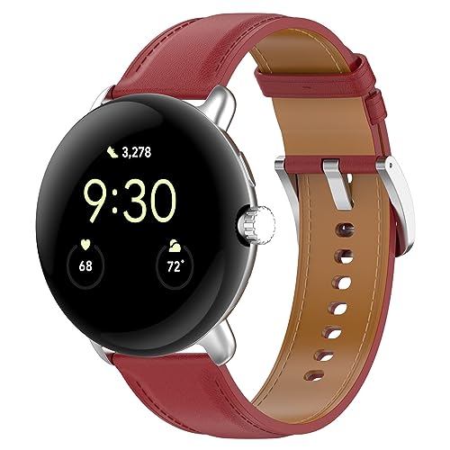 QINOUK Armband für Google Pixel Watch 2, [Atmungsaktives] Echtes Leder Uhrenarmband, Dornschließe Design, Weiches Band für Google Pixel Watch 2-Rot von QINOUK