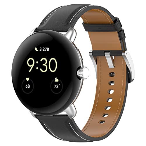 QINOUK Armband für Google Pixel Watch 2, [Atmungsaktives] Echtes Leder Uhrenarmband, Dornschließe Design, Weiches Band für Google Pixel Watch 2-Schwarz von QINOUK