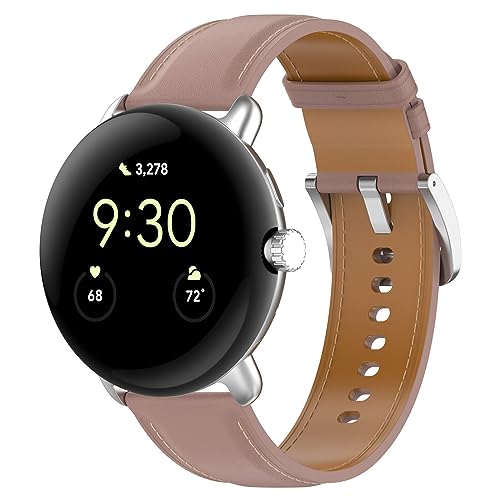 QINOUK Armband für Google Pixel Watch 2, [Atmungsaktives] Echtes Leder Uhrenarmband, Dornschließe Design, Weiches Band für Google Pixel Watch 2-Stumpfes Rosa von QINOUK