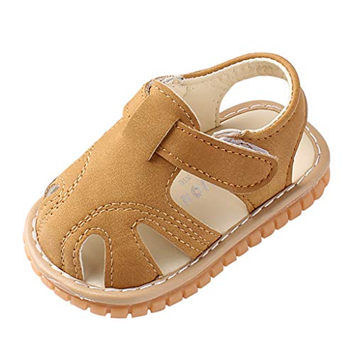 QINQNC Baby Boys Girls Sandals Non-Slip Soft Rubber Sole Sneakers Shoes Closed Toe Sandals Casual First Walking Shoes Summer Prewalkers (Brown, 9-12 Months) von QINQNC