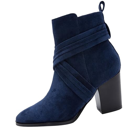 QINQNC Chelsea Boots Damen,Womens Suede Low Block Heel Ankle Boots Comfort Ladies Smart Office Formal Work Party Occasion Heeled Button Pointed Toe Shoes von QINQNC