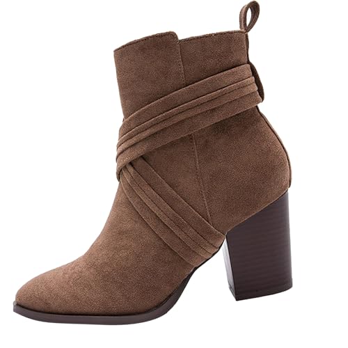QINQNC Chelsea Boots Damen,Womens Suede Low Block Heel Ankle Boots Comfort Ladies Smart Office Formal Work Party Occasion Heeled Button Pointed Toe Shoes von QINQNC