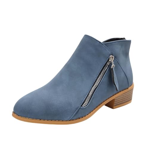 QINQNC Cowboystiefel Damen,Women's Cowboy Cowgirl Boots Zipper Tassels Short Western Boots Low Chunky Heel Pointed Toe Ankle Booties von QINQNC