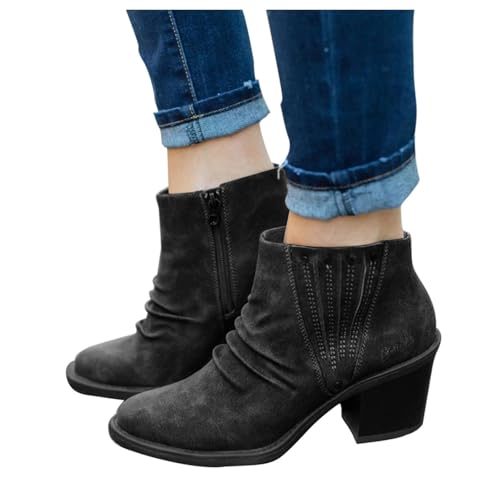 QINQNC Cowboystiefel Damen,Women's Retro Western Cowboy Boots Cowgirl Boots Classic Pointed Toe Chunky Heel Mid Calf Ankle Boots von QINQNC