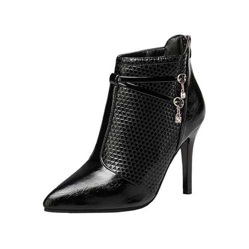 QINQNC Cowboystiefel Damen,Womens Low Mid Stiletto Heel Ankle Boots Comfort Ladies Smart Office Formal Work Party Occasion Heeled Button Pointed Toe Lace Glitter Shoes von QINQNC