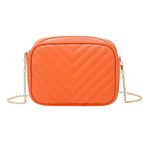 QINQNC Crossbody Taschen für Frauen Messenger Bag Mode Einfacher Streifen Trend Kette Umhängetasche Geldbörse Praktische Trendy Kleine Geldbörse Schulter Handtasche Mini Satchel (Orange, One Size) von QINQNC