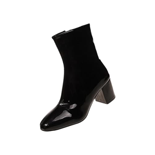 QINQNC Damen Boots Herbst,Womens Chelsea Mid Calf Boots Ladies Block Heel Ankle Bootie Stylish Cowboy Short Boot Leather Waterproof Boot for Party Prom von QINQNC