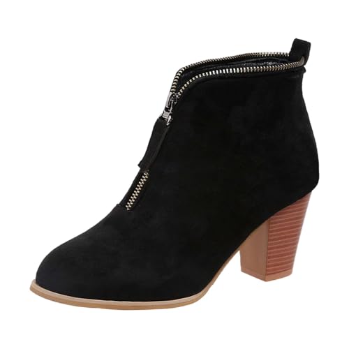 QINQNC Damen Boots Winter,Ladies Chelsea Boots Womens Side Zipper Suede Pointed Toe Heel Ankle Boots Party Prom Short Boot Shoes Sizes 3-8 von QINQNC