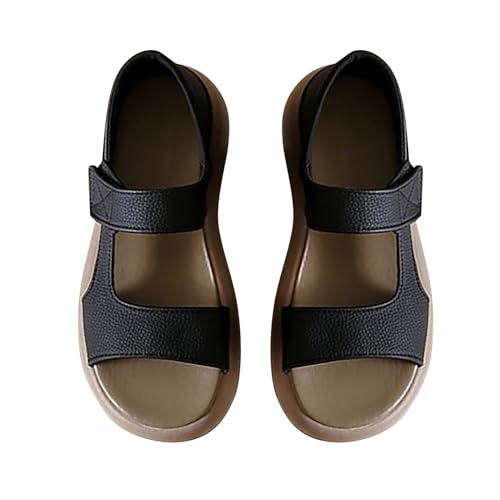 QINQNC Damen Memory Foam Flache Plattfuss Damen-Open-Toe-Runde-Toe-Dicke-Sohle-One-Line-Mit-Zwei-Strandsandalen Womens Memory Foam Riemchensandalen Women'S (Black, 37) von QINQNC