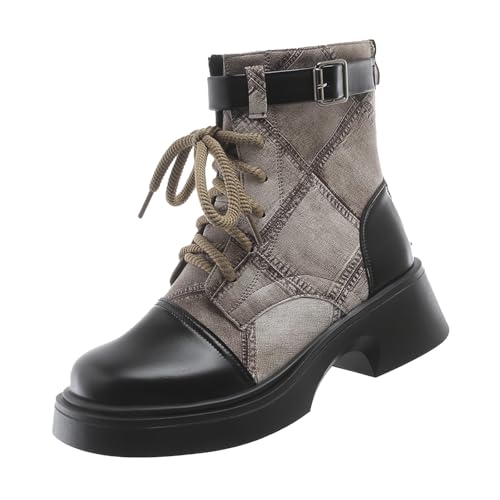QINQNC Damen Schuhe Herbst,Womens Goth Platform Boots Black Gothic Chunky Heel Boots for Women Combat Ankle Wedge Booties with Side Zip Lace Up von QINQNC