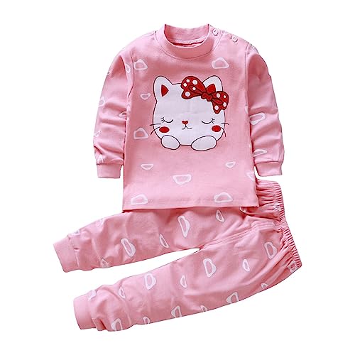 QINQNC Kleinkind Baby Mädchen Outfits Kinder Nette Katze Print Langarm Tops Sweatshirt Lange Hosen 2Pcs Frühling Herbst Kleidung Set (Hot Pink, 12-24 Months) von QINQNC