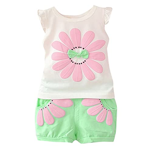 QINQNC Kleinkind Baby Mädchen Sommer Kleidung Sonnenblume Kurzarm T-Shirt Tops und kurze Hosen Kleinkind Mädchen Casual Short Sets (Mint Green, 12-18 Months) von QINQNC