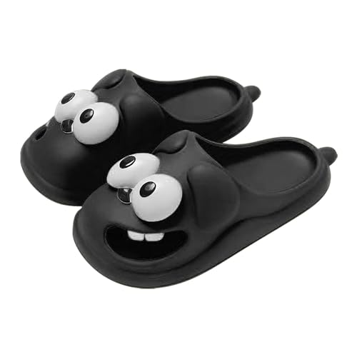 QINQNC Sandalen Silber Damenpantoffeln Slippslider Big Eye Dog Slipper Zunge Hausschuhe 3D Big Eye Dog Spaß Cartoon Paket Eva Hausschuhe Schuhe Damen Massage Schuhe Akupressur Sandalen (Black, C) von QINQNC