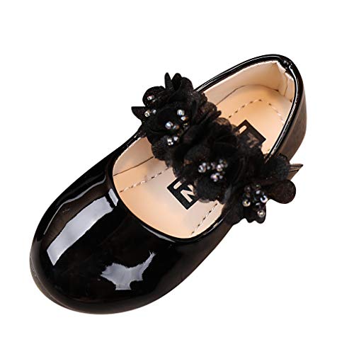 QINQNC Toddler Baby Girls Dress Shoes Fashion Sandals Kids Flower Princess Shoes Girl Flat Pearls Bow Mary Jane Wedding Party Shoes (Black, 26 Toddler) von QINQNC