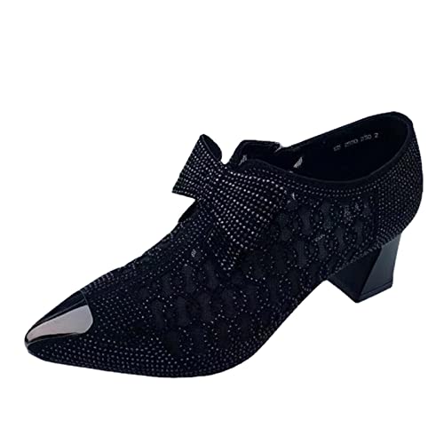 QINQNC Winter Boots Weiße Stiefeletten Weiße Stiefel Retro-Modeschuhe Kurze Serpentine Atmungsaktive Absätze Chunky Damen Hohe Stiefel Reißverschluss Spitze Stiefeletten Damen Stiefelette (Black 39) von QINQNC