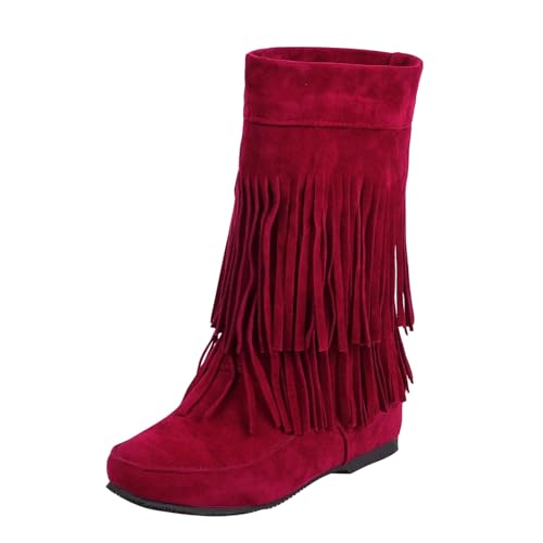 QINQNC Winterschuhe Damen,Women's Tassel Cowboy Boots Knee High Short Western Boots Low Chunky Heel Pointed Toe Ankle Booties QINQNC Winterschuhe Damen,Women's Tassel Cowboy Boots Knee High Short Western Boots Low Chunky Heel Pointed Toe Ankle Booties von QINQNC