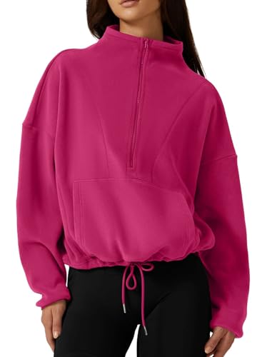 QINSEN Damen-Fleece-Sweatshirt mit halbem Reißverschluss, Stehkragen, langärmelig, Winter, gemütlich, Sherpa-Pullover, Pullover Tops, Cabaret, M von QINSEN