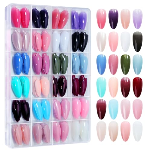 576-teiliges Kunstnagel-Set zum Aufkleben auf Nägel für Damen, Mandel-Nagelspitzen, 24 Farben, künstliche Nägel für Mädchen, Nagelkunst, DIY-Liebhaber von QINXUANGE