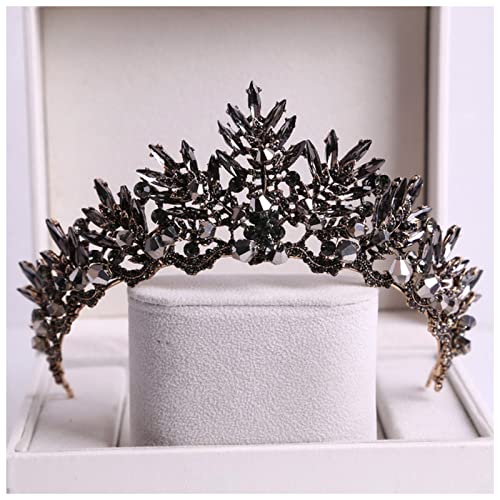 Stirnband Damen Barock schwarzer kristall große runde braut tiaras kronen pageant prom diadem strass veil tiara stirnband hochzeit haarschmuck Stirnband(Style G) von QINYUML