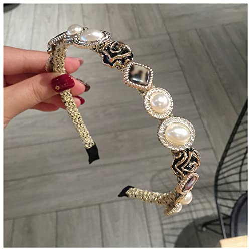 Stirnband Damen Frauen Perlen Stirnbänder Barock Haarbänder Dame Mädchen Haarfassung Lünette for Haare Mode Kopfbedeckung Haarschmuck Stirnband(1) von QINYUML