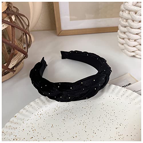 Stirnband Damen Mode Korea Black Braid Strass Stirnbänder for Frauen Samt Makeup Perle Haarbänder Tägliche Kopf Haarschmuck Reifen Kopfbedeckung Stirnband(19510A) von QINYUML