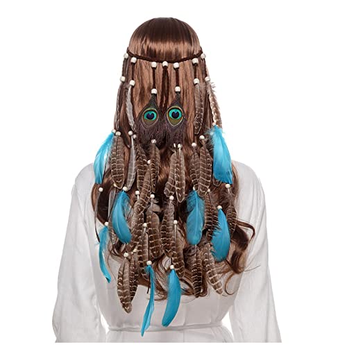 Stirnband Damen Mode for Frau Haarschmuck Pfau Feder Turban Damen Passen Sie Haarband an Stirnband(72-B) von QINYUML