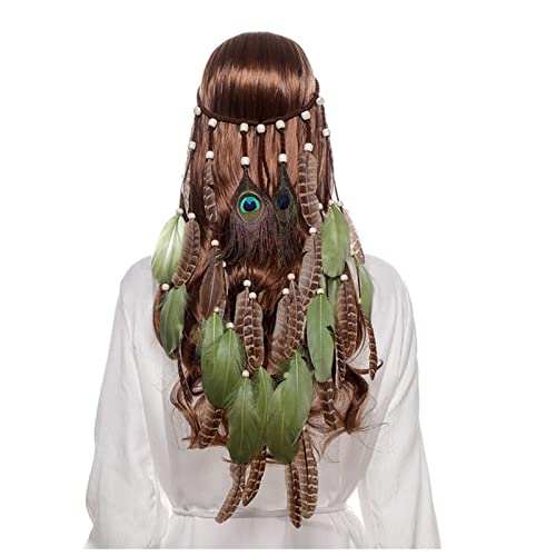 Stirnband Damen Mode for Frau Haarschmuck Pfau Feder Turban Damen Passen Sie Haarband an Stirnband(72-C) von QINYUML