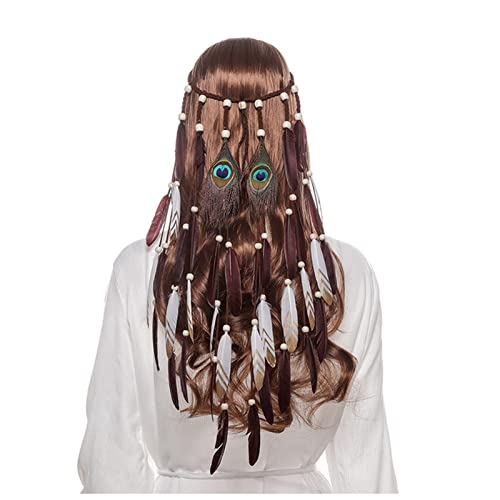 Stirnband Damen Mode for Frau Haarschmuck Pfau Feder Turban Damen Passen Sie Haarband an Stirnband(72-D) von QINYUML