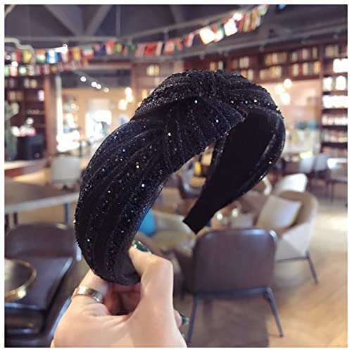 Stirnband Damen Südkorea Haarschmuck Schwarze Haar Grotte Koreanische Ausgabe Knoten Super Flash Tuch Kunst Twist Knoten Bogen Breitkante Haarreifen Weiblich Stirnband von QINYUML