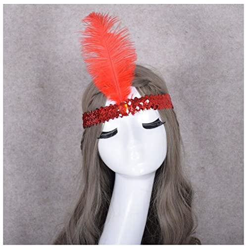 Stirnband Feder Feder Stirnbänder Flapper Pailletten Kleid Zubehör Kostüm Haarband Kopfschmuck Frauen Damen Mode Partei Schmuck Feder Stirnband(Red) von QINYUML