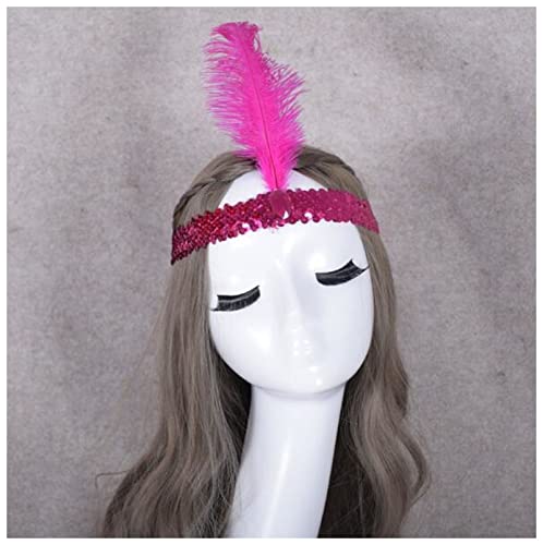 Stirnband Feder Feder Stirnbänder Flapper Pailletten Kleid Zubehör Kostüm Haarband Kopfschmuck Frauen Damen Mode Partei Schmuck Feder Stirnband(Rose red) von QINYUML