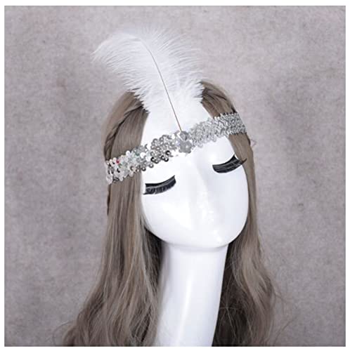 Stirnband Feder Feder Stirnbänder Flapper Pailletten Kleid Zubehör Kostüm Haarband Kopfschmuck Frauen Damen Mode Partei Schmuck Feder Stirnband(White) von QINYUML