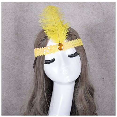 Stirnband Feder Feder Stirnbänder Flapper Pailletten Kleid Zubehör Kostüm Haarband Kopfschmuck Frauen Damen Mode Partei Schmuck Feder Stirnband(Yellow) von QINYUML