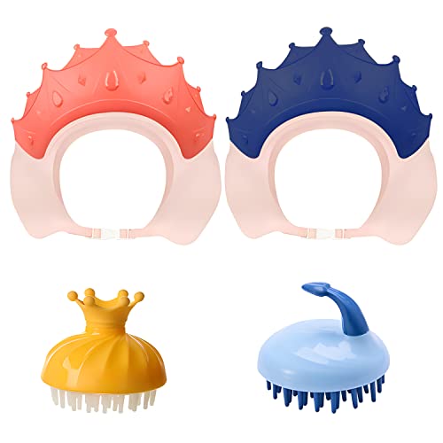 Duschhaube Haarwaschhilfe Kinder Verstellbarer Krone Haare Waschen Kinderschutz Shampoo Schutz mit Kopfhaut Massagebürste von QIQN