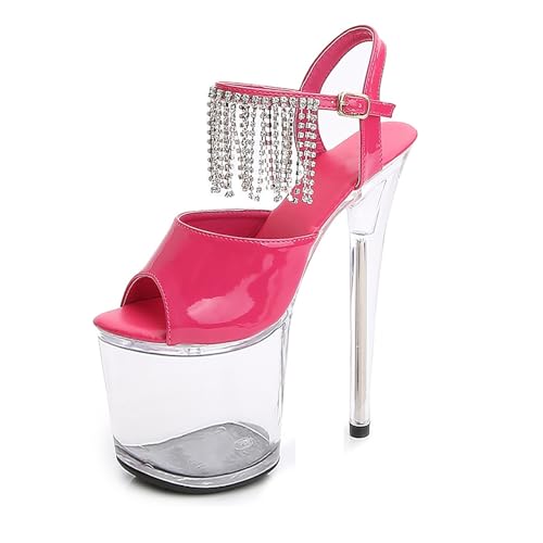 Damen-Sandalen Mit 20 Cm High Heels Stiletto Pumps Sexy Strass-Quasten Plattform Knöchelriemen Schnalle Fischmund Offener Zehenbereich Slingback-Pole-Tanzschuhe Modisch Party Abend Pump Heimkehr ( Col von QIQOCCR