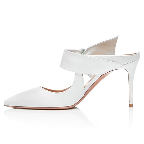 QIQOCCR Damen Spitzschuh Stiletto High Heels Sandale Braut Hochzeit Bankett Party Sommerkleid Schuhe Große Größe Slingback Mules (Color : White, Size : 39) von QIQOCCR