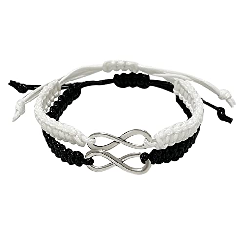 QIRUIRED 2er Set Baumwoll-Armbänder Handgeflochten Unendlichkeit Knoten, Verstellbare Freundschaftsbänder für Paare (Weiß + Schwarz) von QIRUIRED