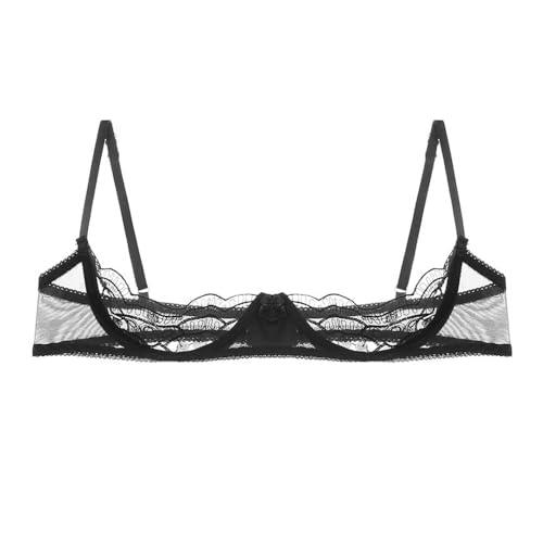 QIRUIRED Klassischer BH Damen 1/4-Körbchen Spitze Ungepolstert Bügel-BH mit verstellbaren Trägern Zarte Bralette in Schwarz von QIRUIRED