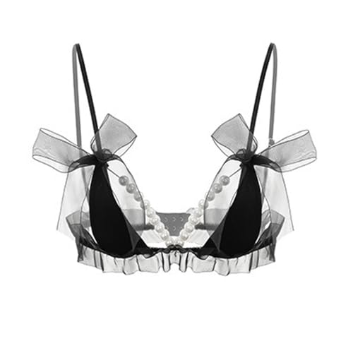 QIRUIRED Spitzen BH für Damen Ungepolstert mit Bügel - Verstellbare Träger & Perlenverzierung Hauchdünner Klassischer BH in Schwarz von QIRUIRED