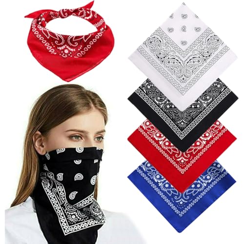 4 Stück Nickitücher Kopftuch Halstuch Männer, Unisex Tuch Bindetuch, Headwear Haar Schal Paisley Muster(55 x 55 cm) von QIRZOPU