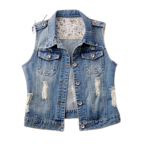 QIUFEN Ärmellose Jeansweste Für Damen - Mode Einfarbig Löcher Ärmellose Denim Weste, Revers Einreihige Kurze Jeansweste, Doppeltasche Lose Rückenfreie Denim Gilet Frühling Herbst,Geeignet Für Street QIUFEN Ärmellose Jeansweste Für Damen - Mode Einfarbig Löcher Ärmellose Denim Weste, Revers Einreihige Kurze Jeansweste, Doppeltasche Lose Rückenfreie Denim Gilet Frühling Herbst,Geeignet Für Street von QIUFEN